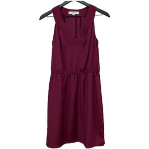 Loft Ribbon Embellished Mini Dress Popover Split Neck Sleeveless Burgundy 2 P